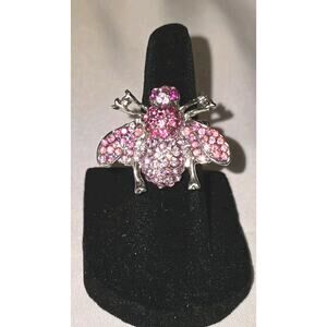 Fashion Ring Pink Rhinestone And Silver Bumblebee Adjustable One Size OSFM